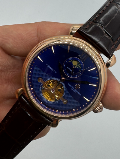 Vacheron Constantin Fases da Lua Turbilhão Aço/Rose 42mm, Mostrador Azul