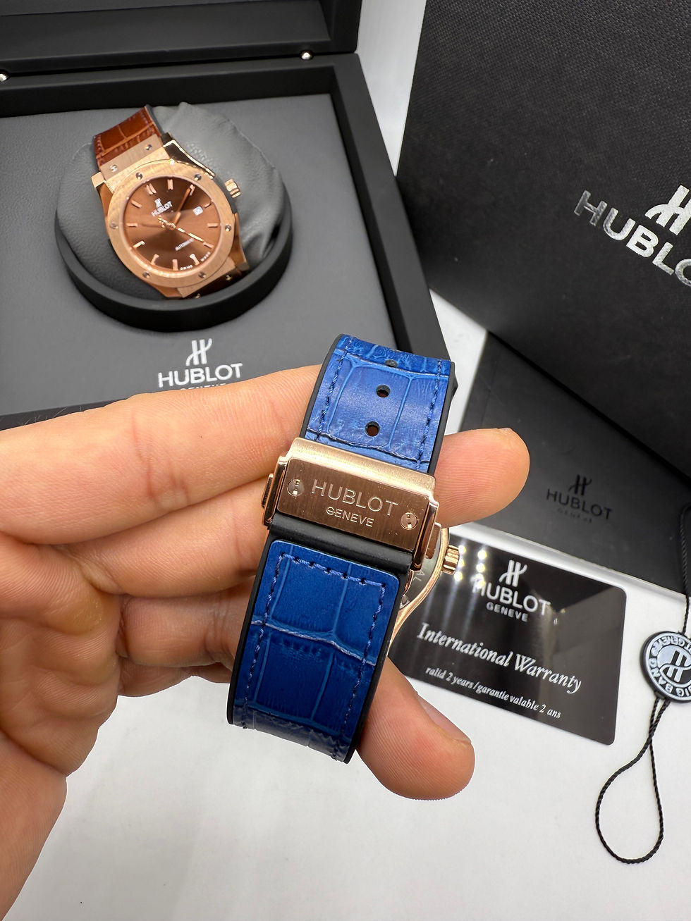 Miniatura: Hublot Classic Fusion 45mm Aço/Rose, Mostrador Azul
