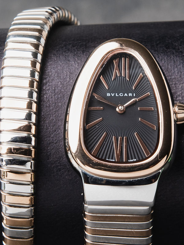 Bvlgari Serpenti Tubogas 01 Volta 35mm Aço/Rosé Mostrador Preto