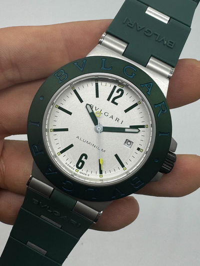 Bvlgari Alumium 40mm - Mostrador Cinza Aluminio Pulseira Borracha Verde