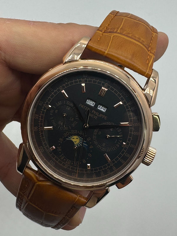 Patek Phillippe Fases da Lua 42mm Aço/Rose, Pulseira Couro