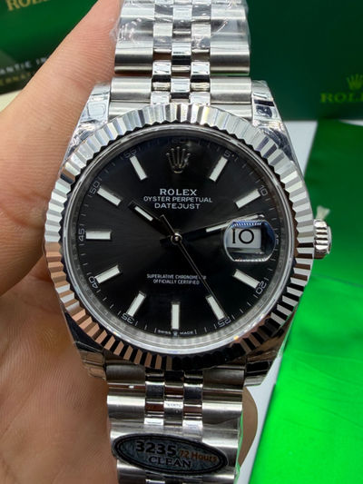 Rolex Datejust Aço 41mm, Mostrador Cinza, Pulseira Jubilee - CLONE