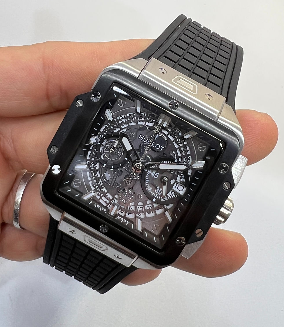 Hublot Square Bang Aço 44mm, Mostrador Cinza Esqueleto