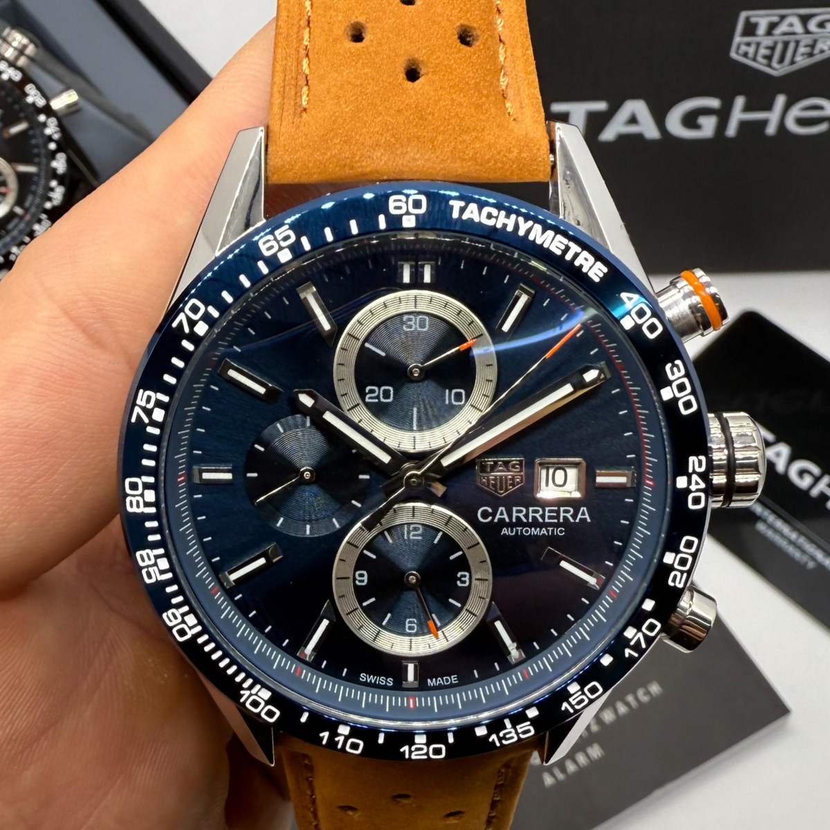 TAG Heuer Carrera Aço Calibre S, Chronograph Eletrônico, 44 mm, Puls. Couro