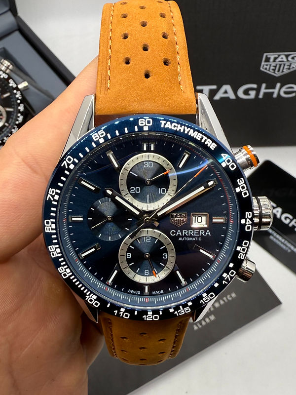 TAG Heuer Carrera Aço Calibre S, Chronograph Eletrônico, 44 mm, Puls. Couro