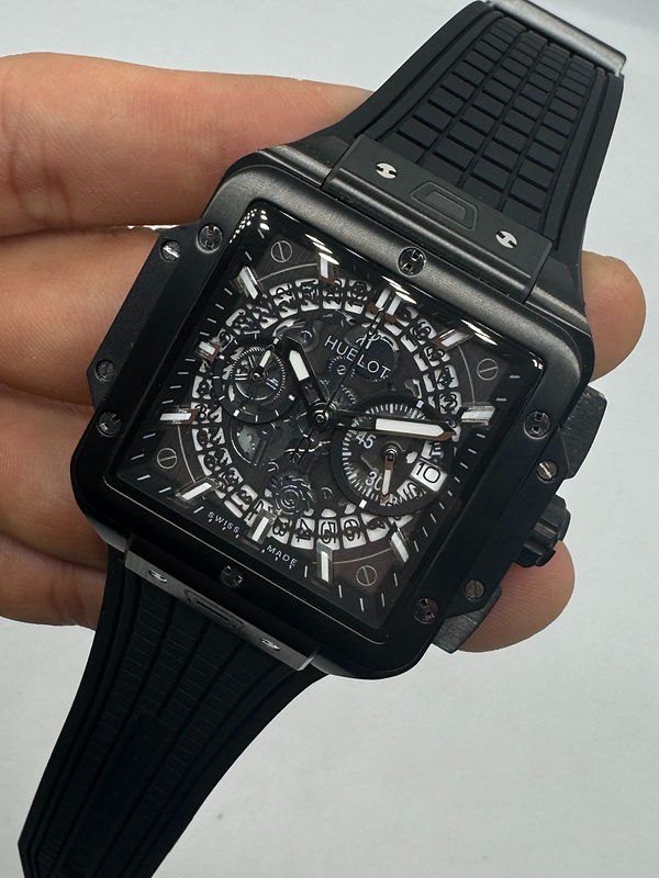 Hublot Square Bang Aço/OxBlack 44mm, Mostrador Preto Esqueleto