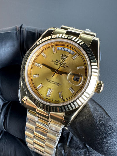 Rolex Day-Date Presidente 40mm Dourado Mostrador Cinza Luneta Canelada