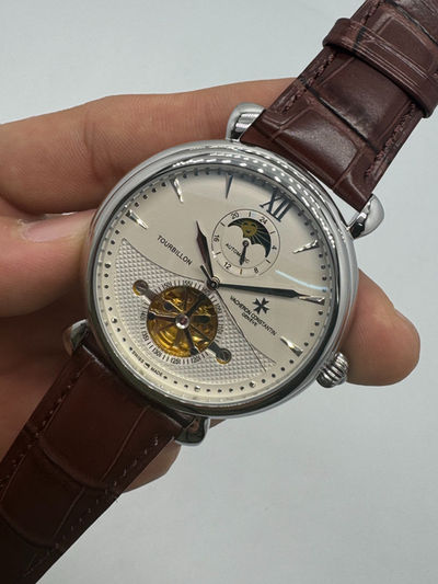 Vacheron Constantin Fases da Lua Turbilhão Aço 42mm, Mostrador Branco