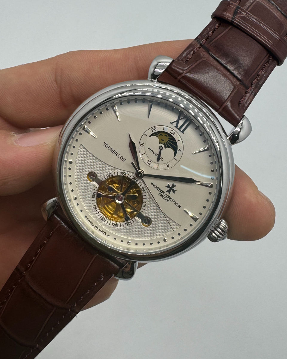Vacheron Constantin Vacheron Constantin Fases da Lua Turbilhão Aço 42mm, Mostrador Branco