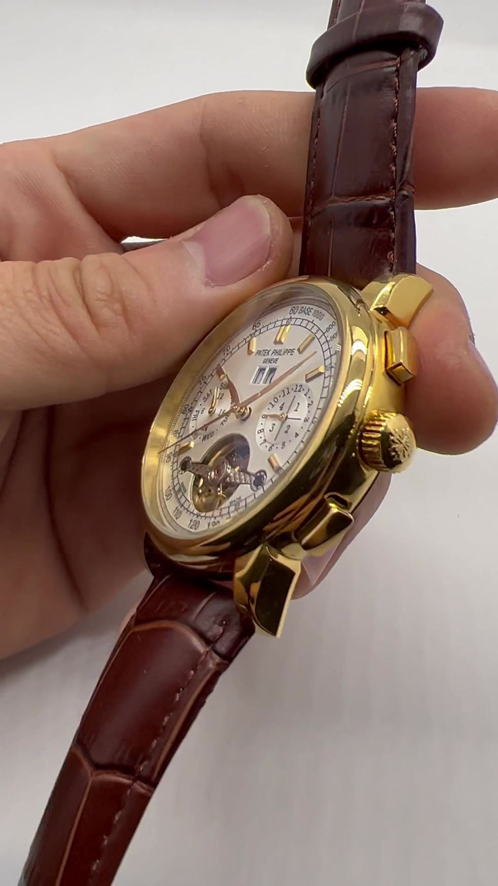 Miniatura: Patek Phillippe Turbilhão 42mm Aço, Pulseira Couro