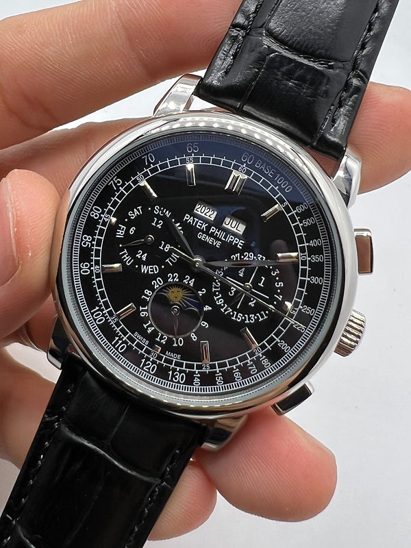 Patek Phillippe Fases da Lua 42mm Aço Pulseira Couro