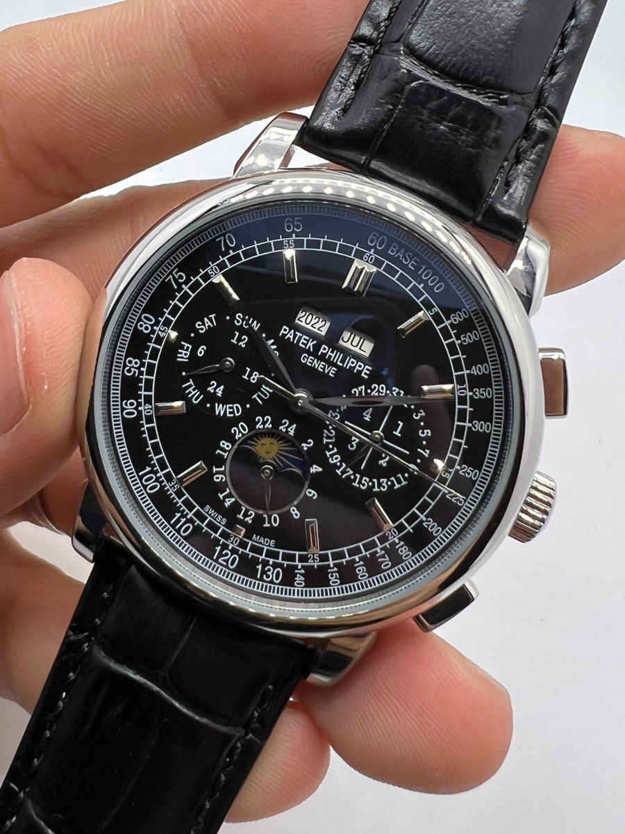 Patek Phillippe Fases da Lua 42mm Aço Pulseira Couro