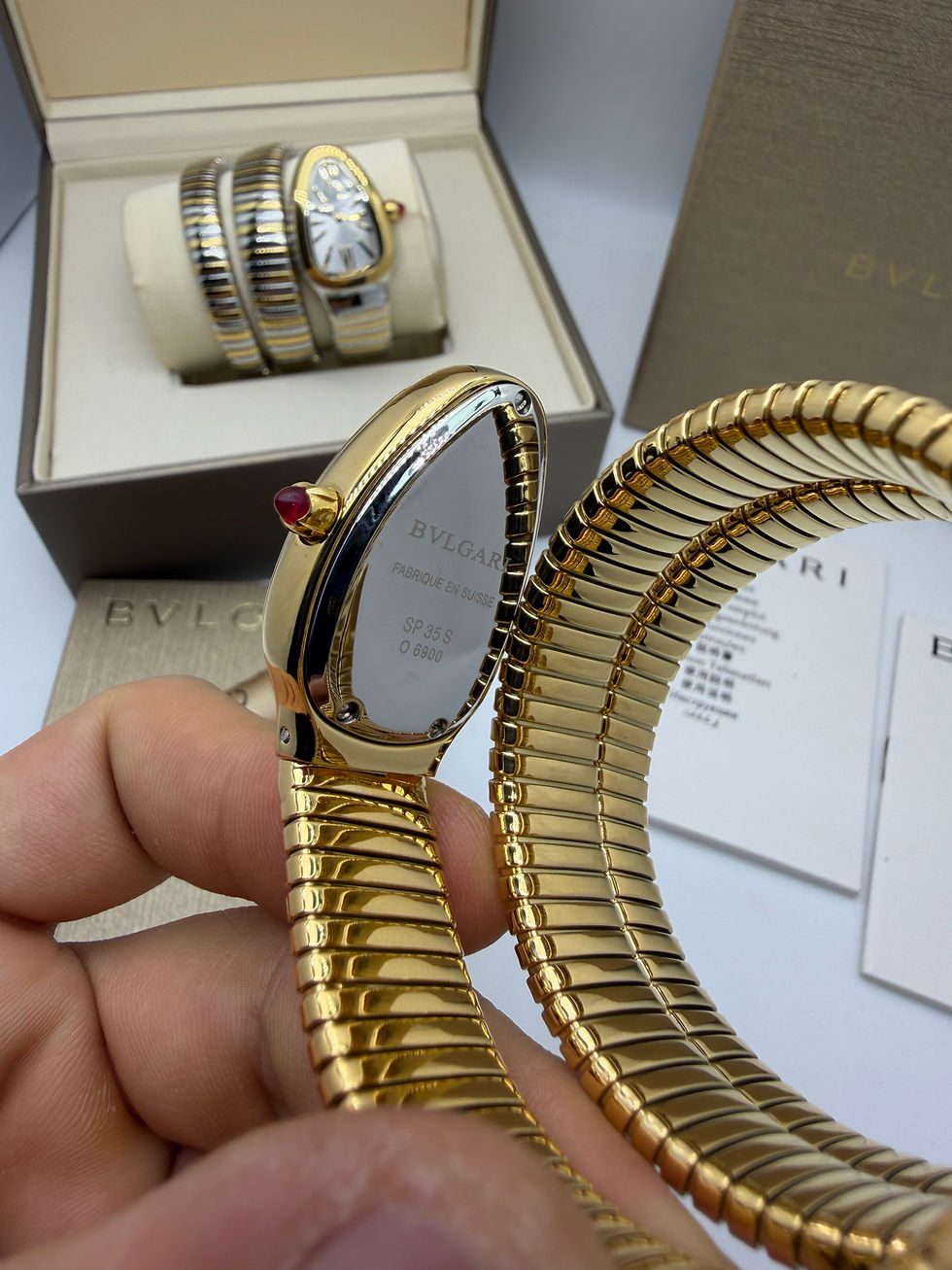 Miniatura: Bvlgari Serpenti Tubogas 02 Voltas 35mm Aço/Dourado Mostrador Prata