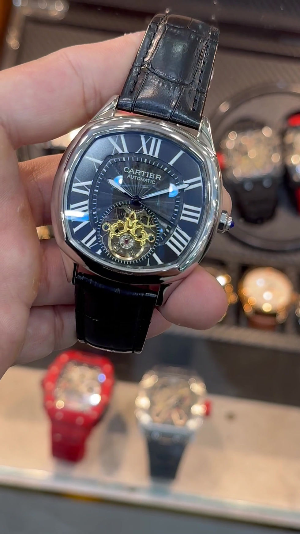 Miniatura: Cartier Drive 41mm Turbilhão Aço - Mostrador Preto - Pulseira Couro