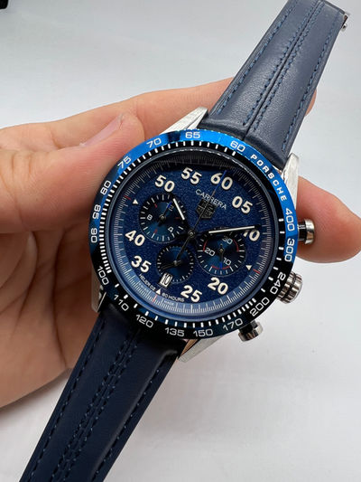 Tag Heuer Carrera Aço 43mm, Mostrador Azul, Puls. Couro