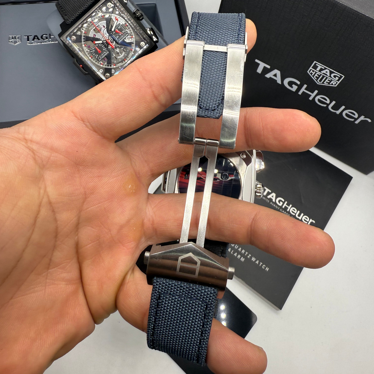 TAG Heuer Monaco Split-Seconds Chronograph 44mm, Mostrador Prata e Azul