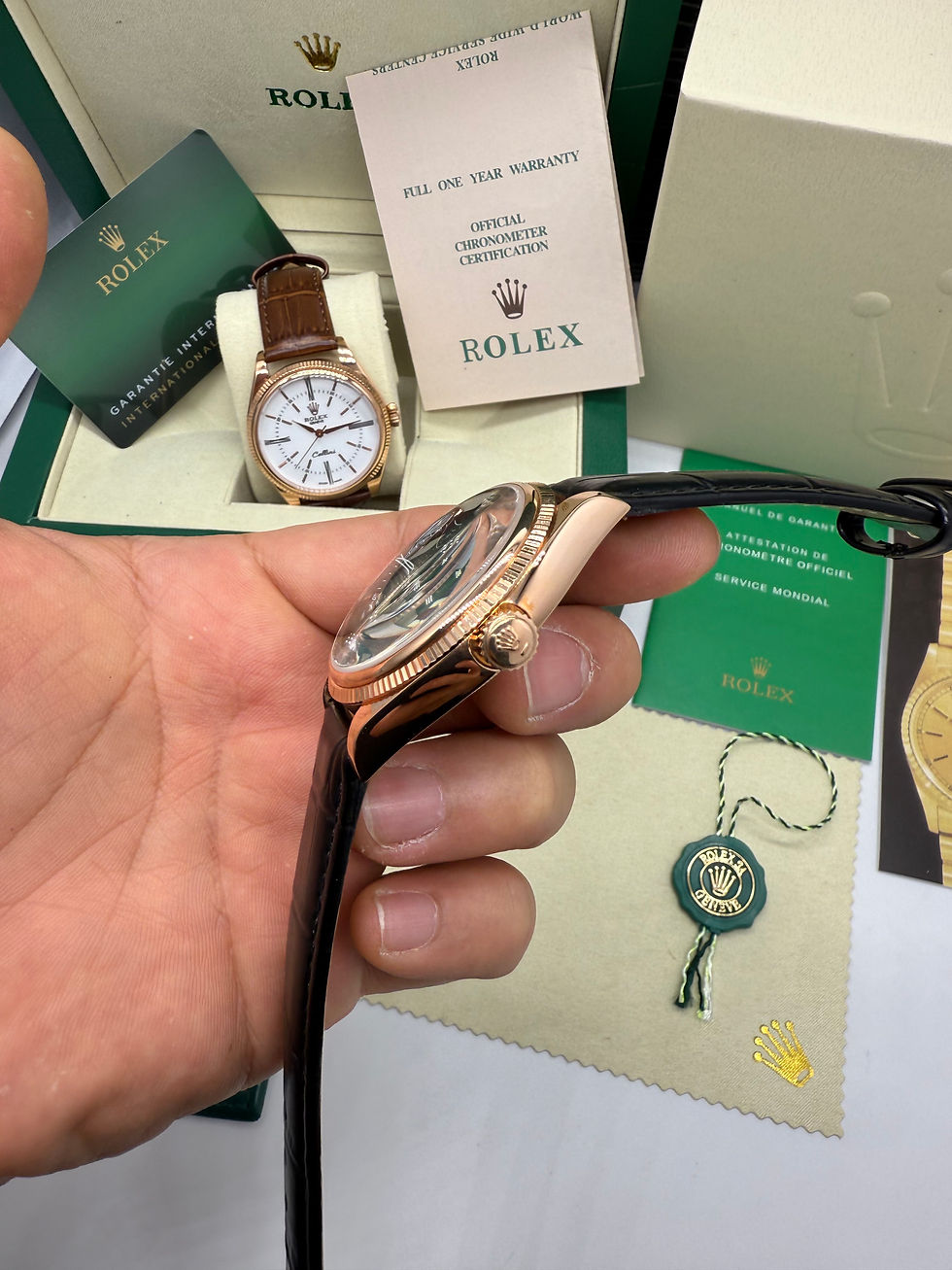 Miniatura: Rolex Cellini Aço 39mm, Pulseira Couro