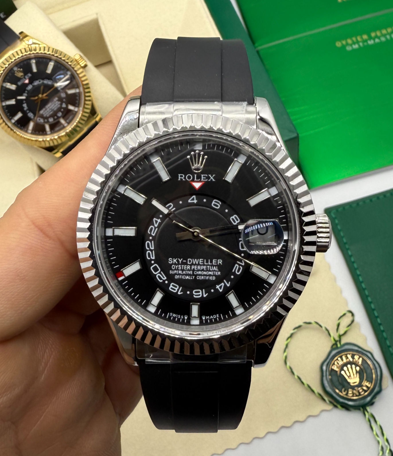 Rolex Sky-Dweller - 42 mm, Aço 904L - Mostrador Preto - OysterFlex - CLONE