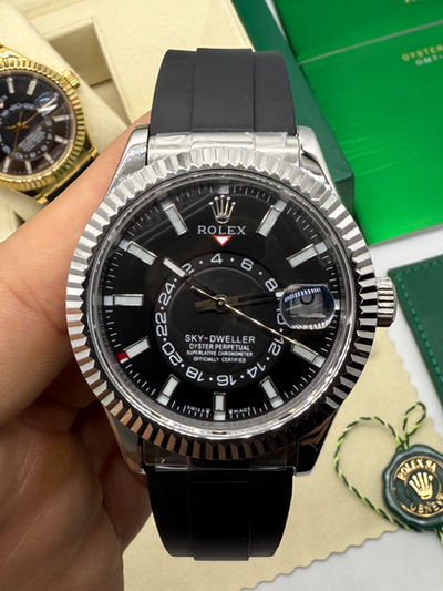 Rolex Sky-Dweller - 42 mm, Aço 904L - Mostrador Preto - OysterFlex - CLONE