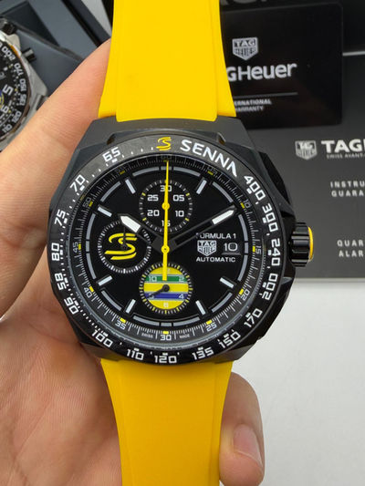 TAG Heuer Formula 1 Chronograph x Senna 44mm - Aço PVD - Pulseira Borracha