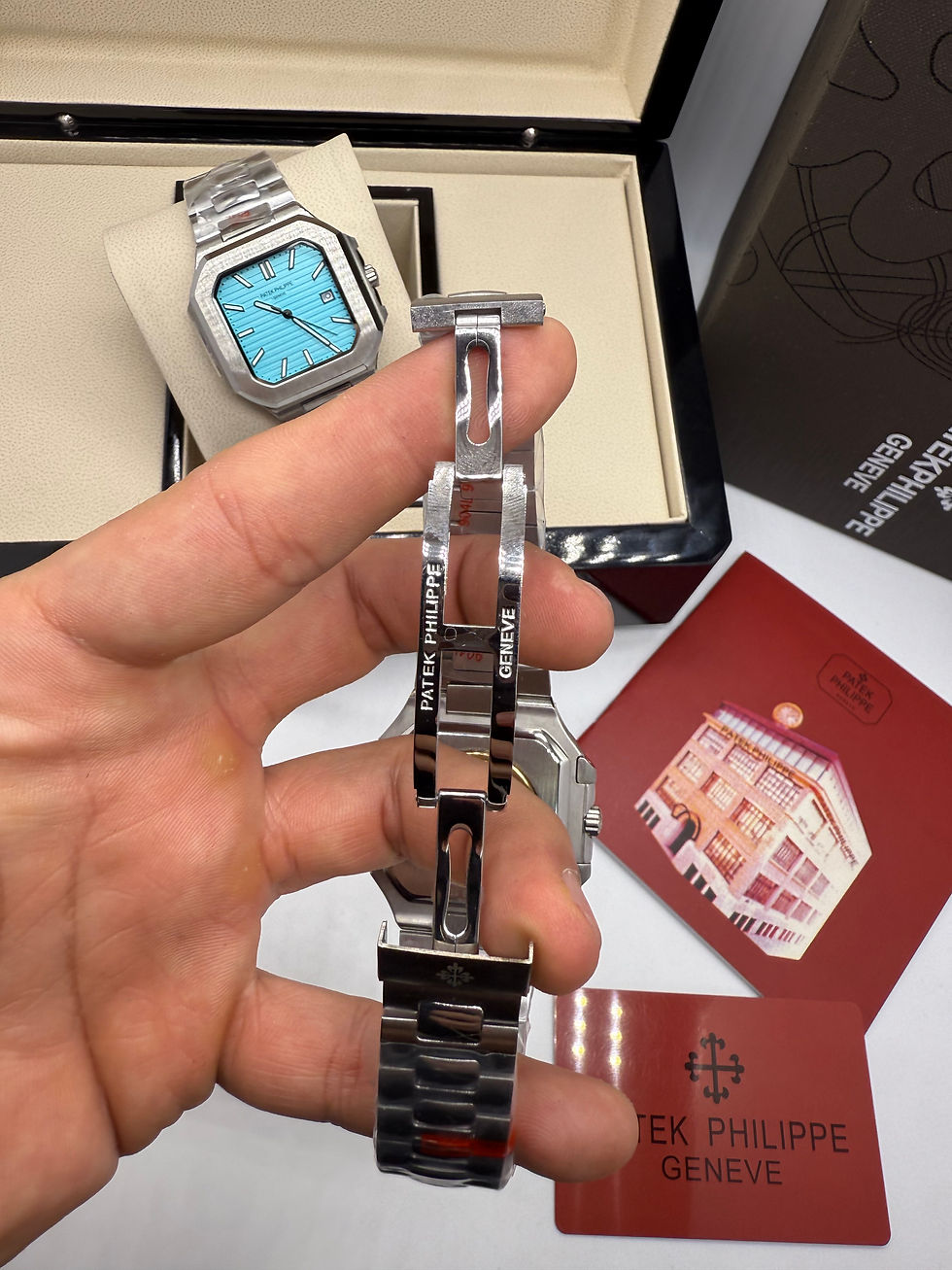 Miniatura: Patek Philippe Cubitus 40mm, Mostrador Azul, Pulseira Aço