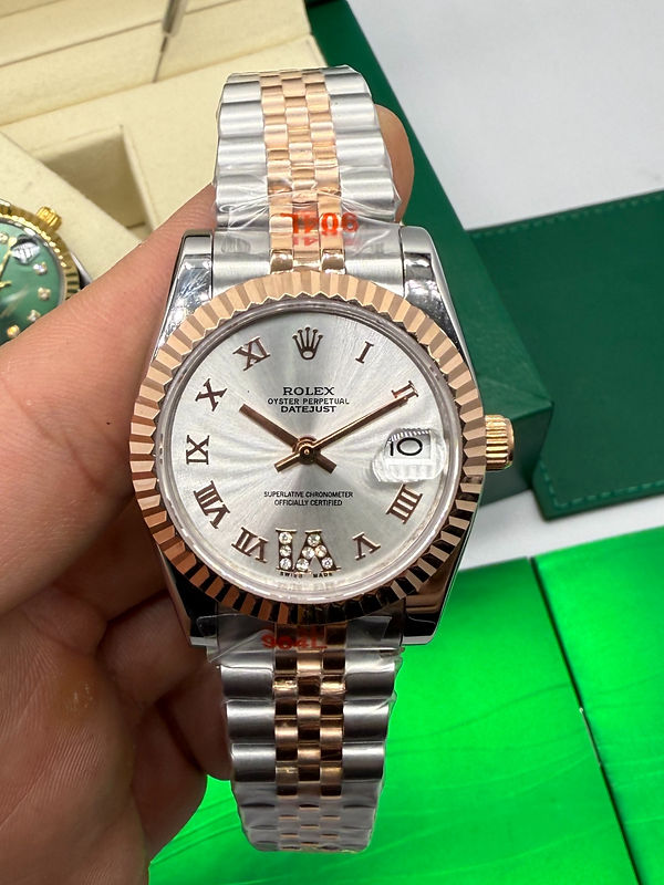 Rolex Datejust 31mm/36mm Aço/Rosé, Mostrador Prata Luneta Canelada