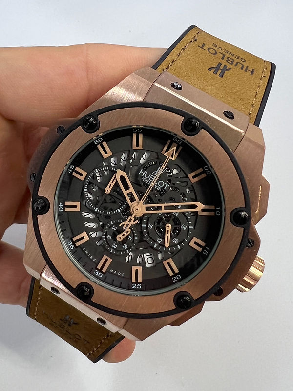 Hublot King Power 48mm Aço/Rose, Mostrador Preto Esqueleto