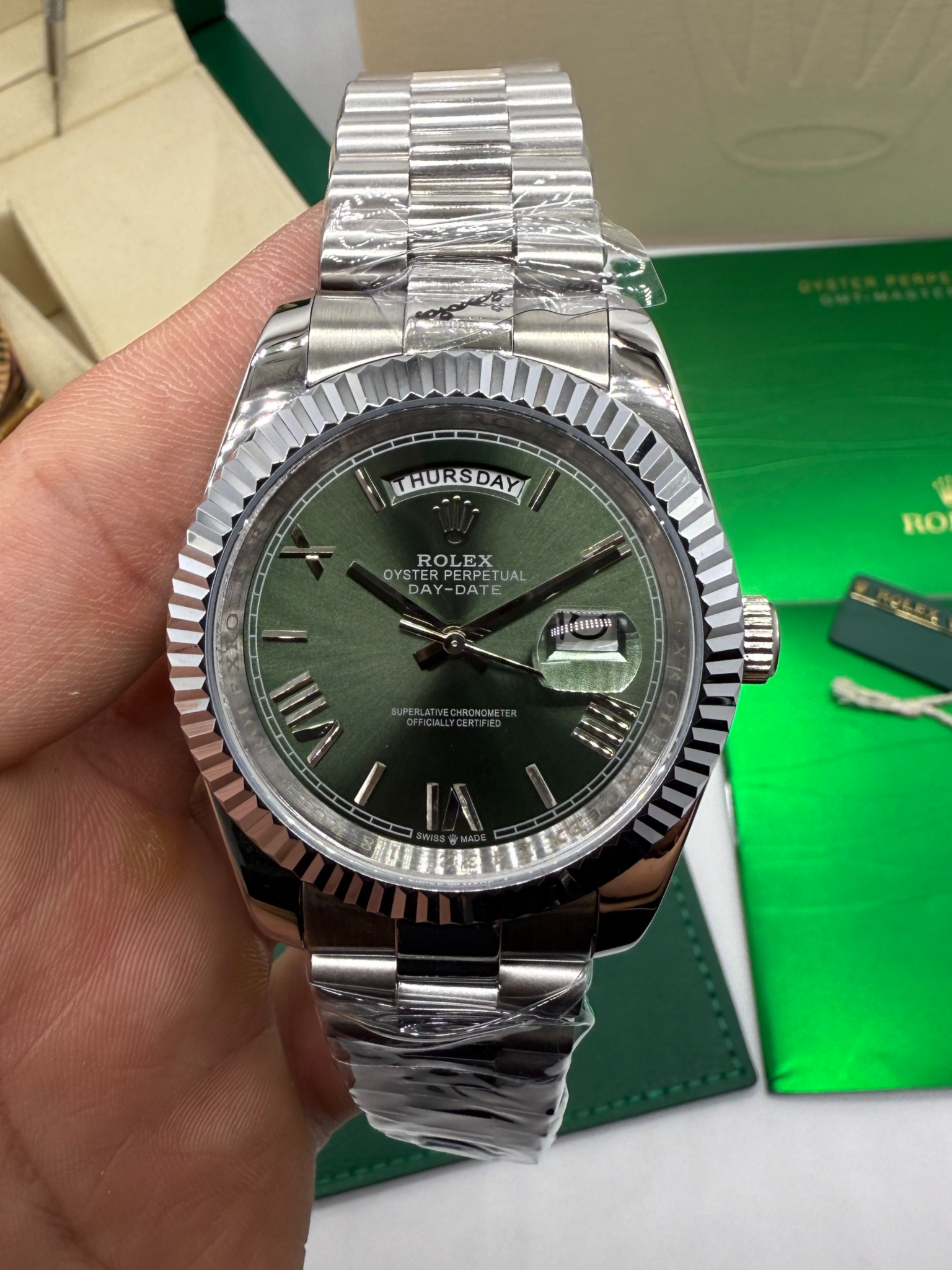 Rolex Day-Date Presidente 40mm Aço Mostrador Verde
