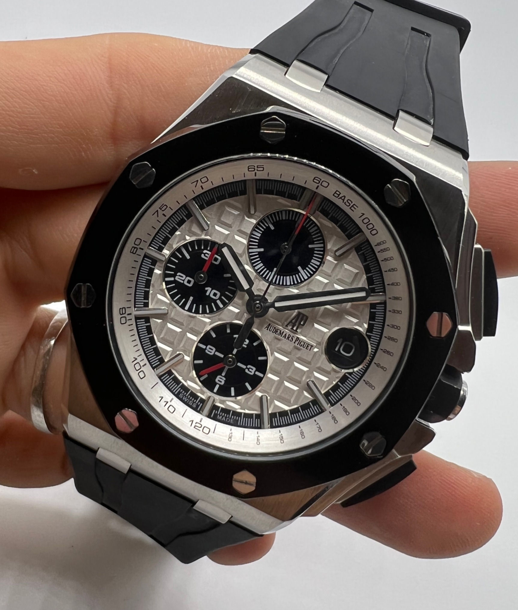 Audemars Piguet Royal Oak Offshore 44mm Mostrador Branc Bezel Aço