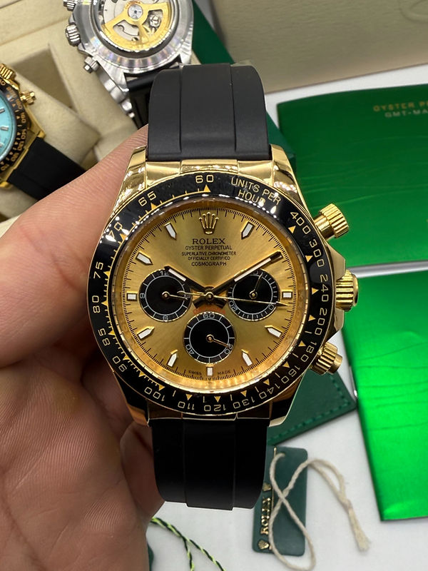 Rolex Daytona 40mm Dourado Mostrador Dourado Luneta Preta