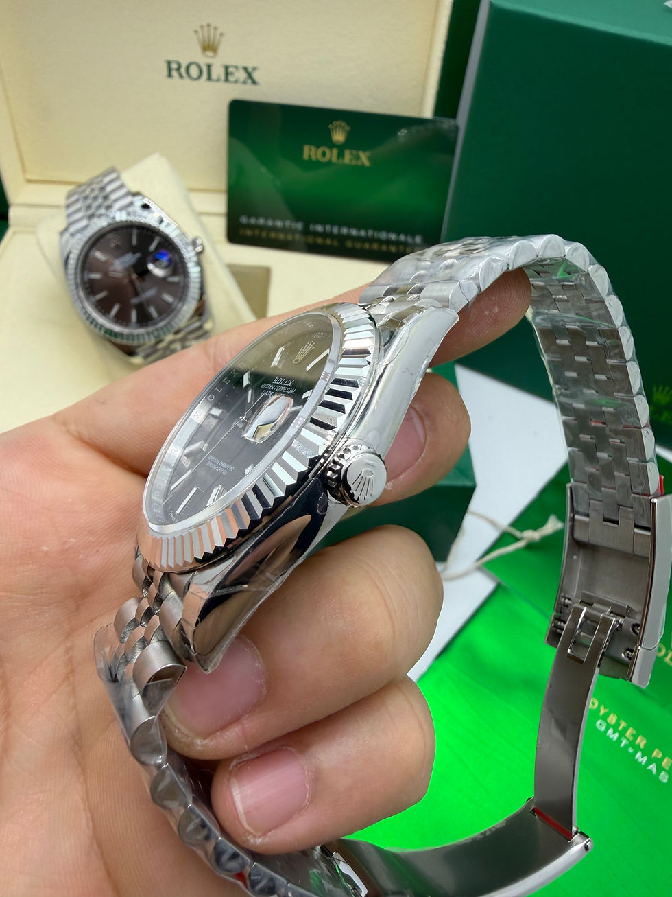Miniatura: Rolex Datejust Aço 41mm, Mostrador Cinza, Pulseira Jubilee - CLONE