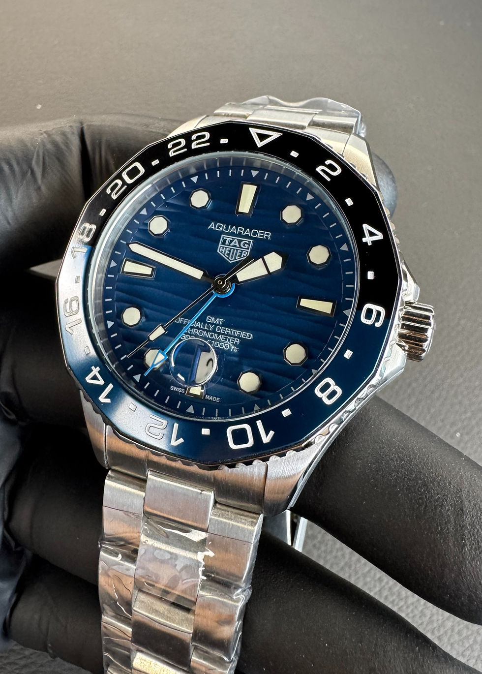 Tag Heuer Aquarecer GMT 43mm Aço, Mostrador Azul Luneta Preto/Azul