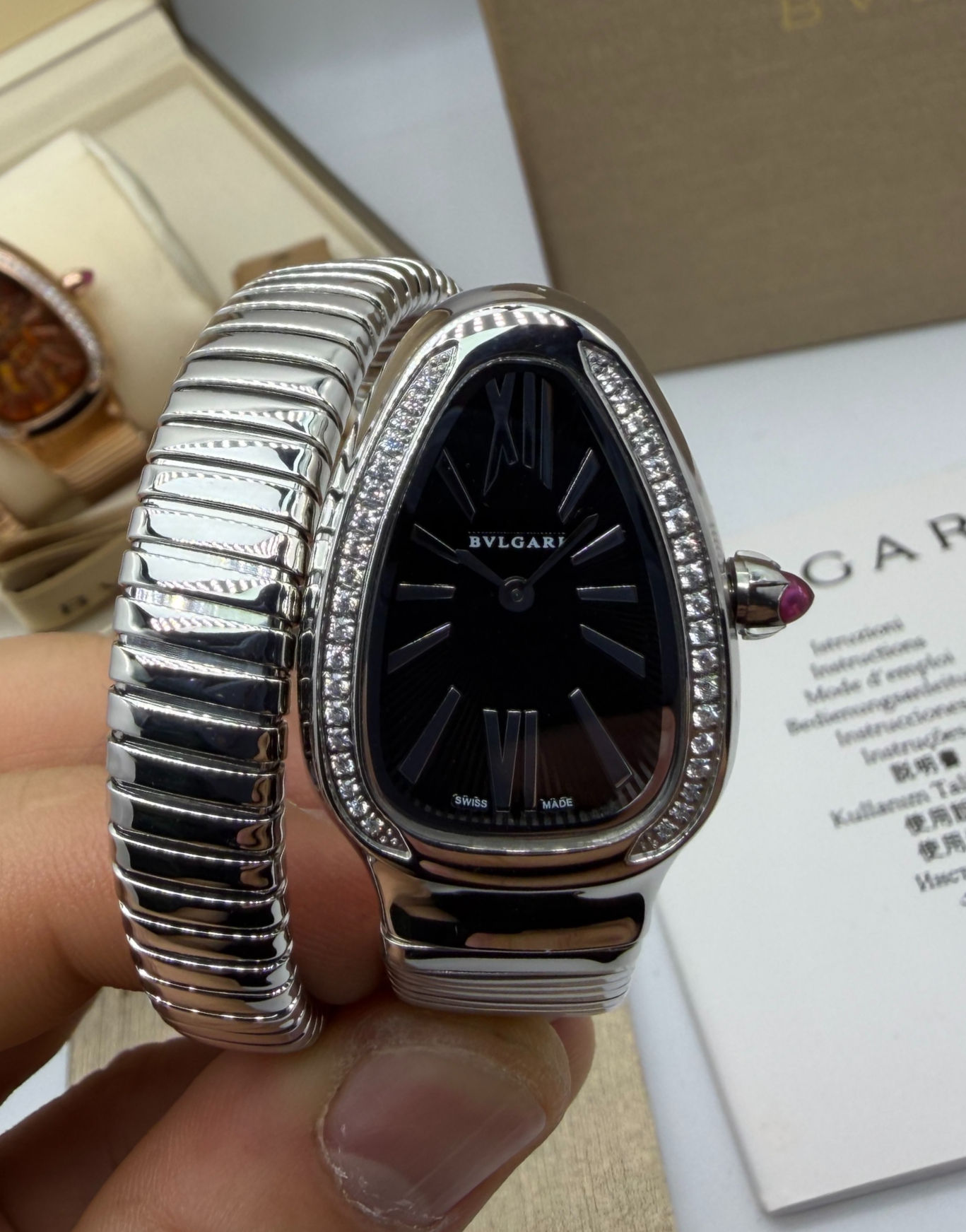 Bvlgari Serpenti Tubogas 01 Volta 35mm Aço Mostrador Preto - Cravejado