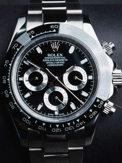 Rolex Daytona 40mm Aço Mostrador Preto Luneta Preta