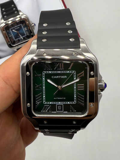 Cartier Santos 40mm - Aço Mostrador Verde - Pulseira Borracha