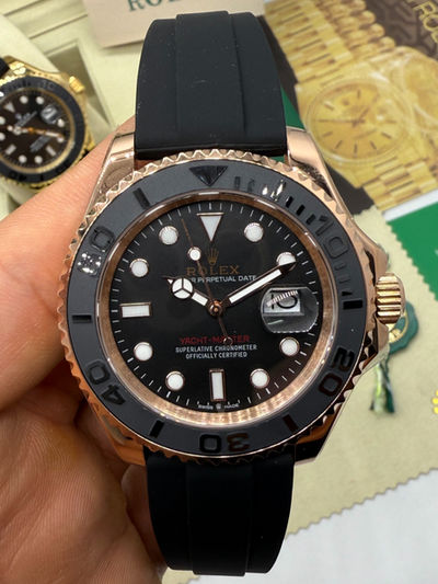 Rolex Yacth-Master 40mm Aço/Rose, Mostrador Preto, OysterFlex