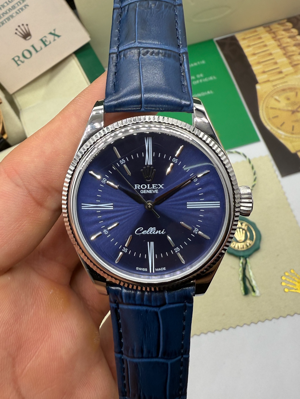 Rolex Cellini Aço 39mm, Pulseira Couro