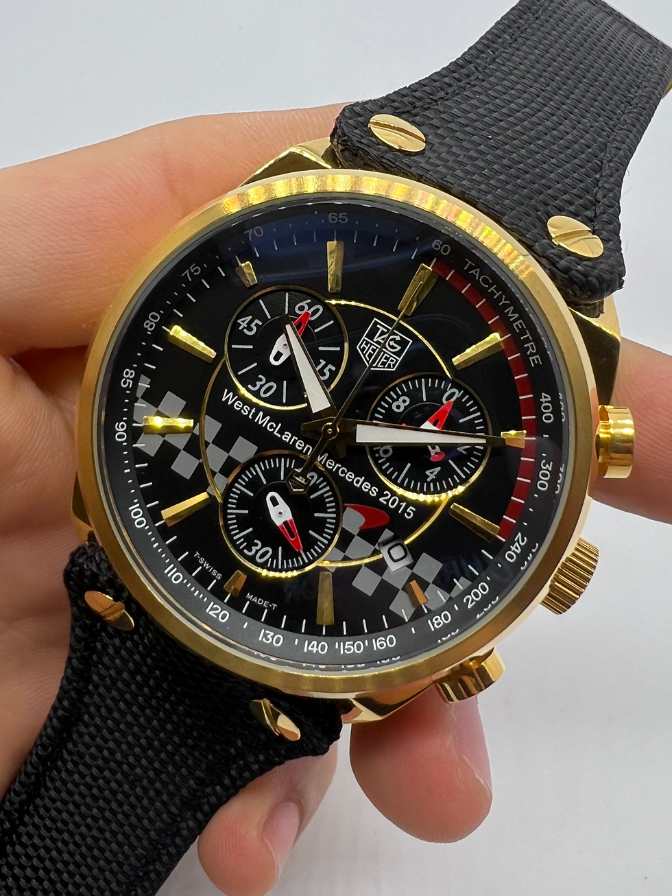 TAG Heuer Carrera McLaren Mercedez Aço/Dourado 43mm Pulseira Nylon