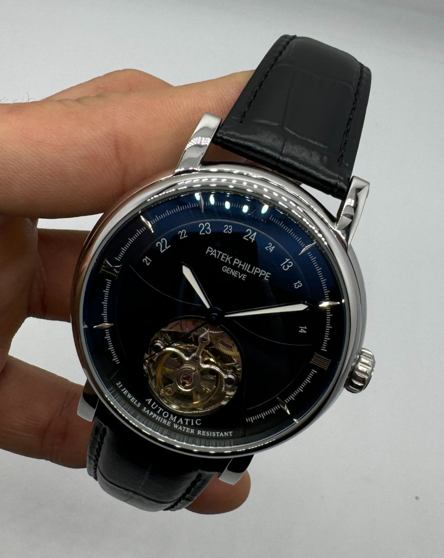 Patek Philippe Classic Turbilhão 44mm Aço, Pulseira Couro