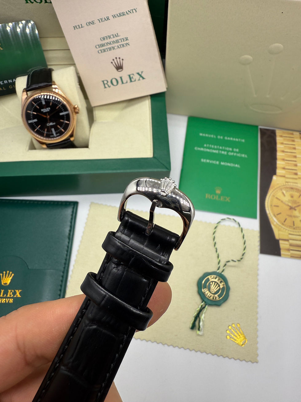 Miniatura: Rolex Cellini Aço 39mm, Pulseira Couro