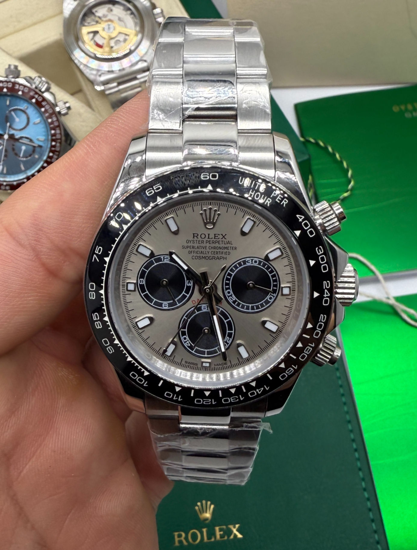 Rolex Daytona 40mm Aço Mostrador Cinza, Luneta Preto