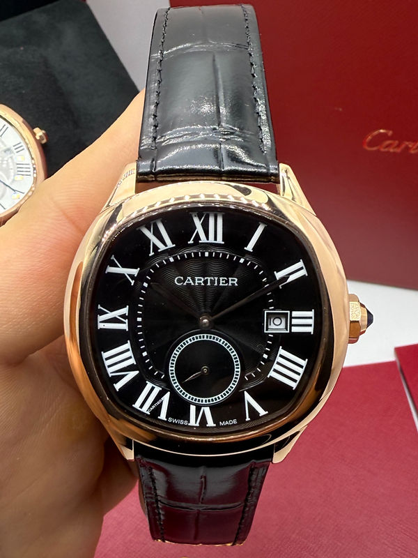 Cartier Drive 41mm Aço/Rose - Mostrador Preto - Pulseira Couro