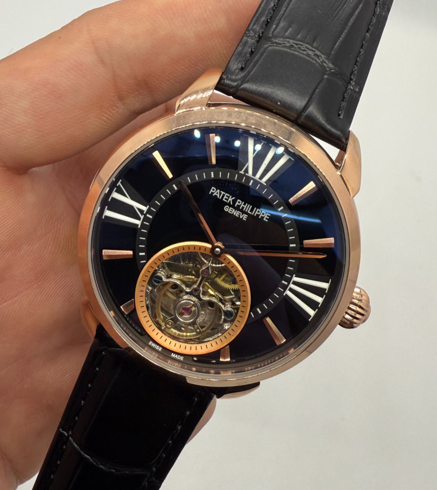 Patek Philippe Classic Turbilhão 44mm Aço/Rose, Pulseira Couro