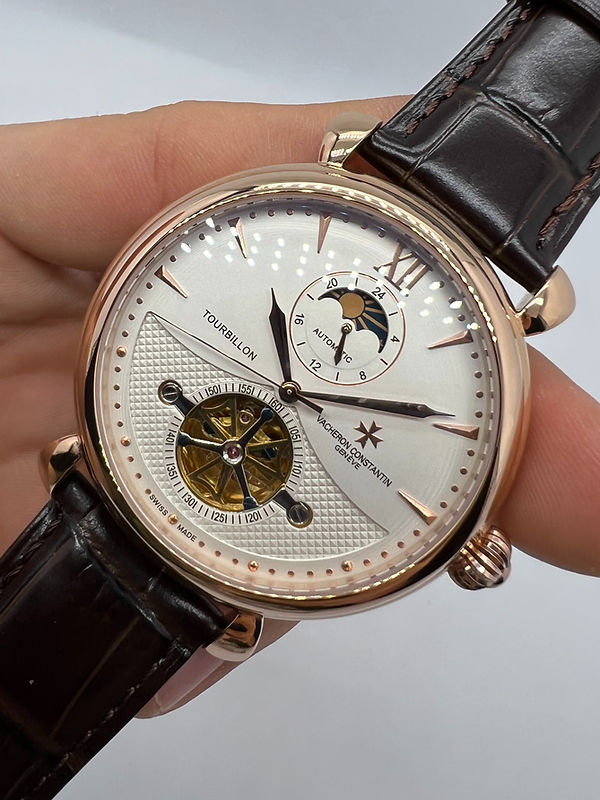 Vacheron Constantin Fases da Lua Turbilhão Aço/Rose 42mm, Mostrador Branco