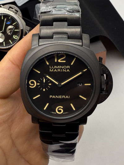 Panerai Luminor Marina 44 mm Aço/OxBlack Mostrador Preto