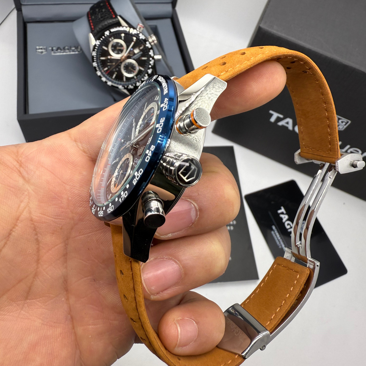 TAG Heuer Carrera Aço Calibre S, Chronograph Eletrônico, 44 mm, Puls. Couro