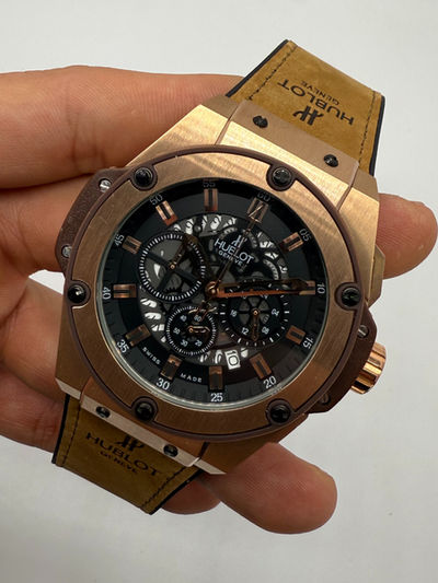 Hublot King Power 48mm Aço/Rose, Mostrador Preto Esqueleto