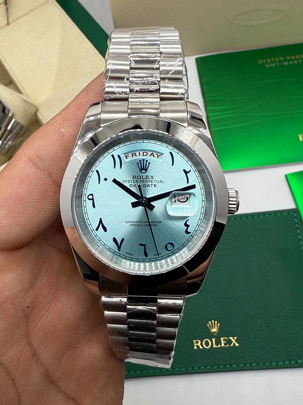 Rolex Day-Date Presidente 40mm Aço Mostrador Prata Árabe
