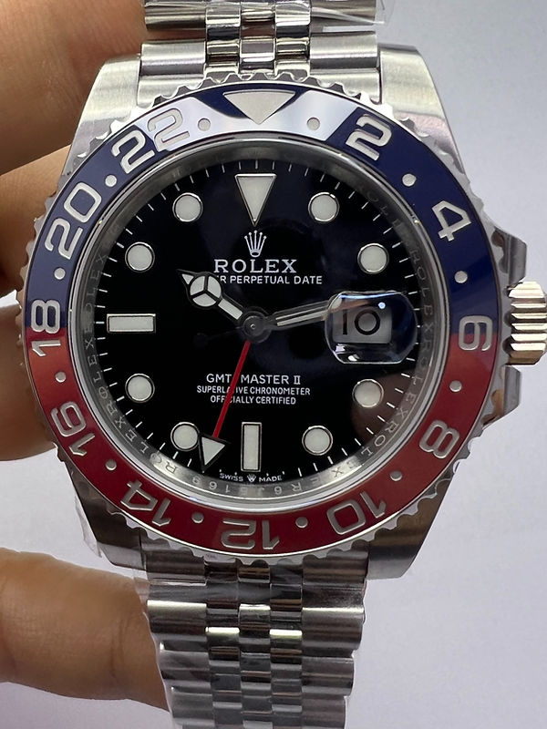 Rolex GMT-Master ll 40mm, Pepsi, Aço, Pulseira Jubilee - CLONE