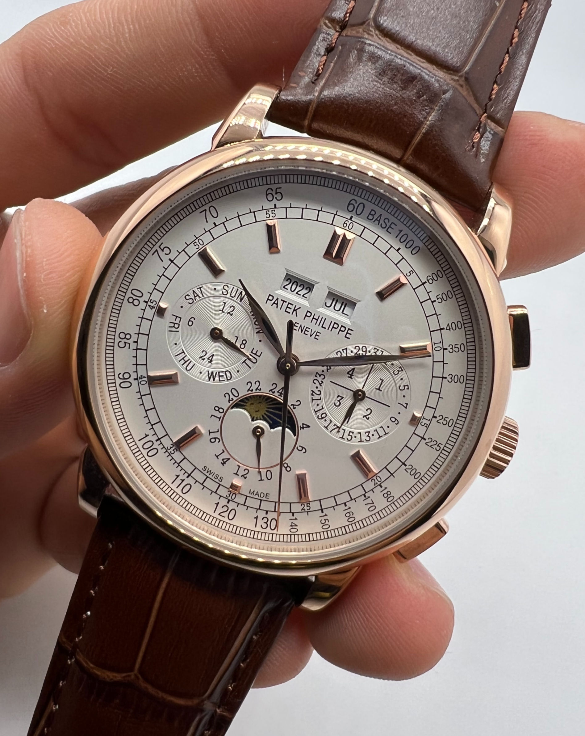 Patek Phillippe Fases da Lua 42mm Aço Pulseira Couro